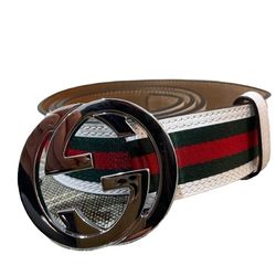  New Gucci white green red belt 34/36 waist 