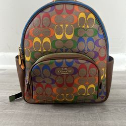 Coach Court Backpack in Rainbow Signature