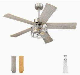Youkain Farmhouse Ceiling fan 48in Industrial Reversible Blades Grey Oak/Burlwood Finish With Light and Remote