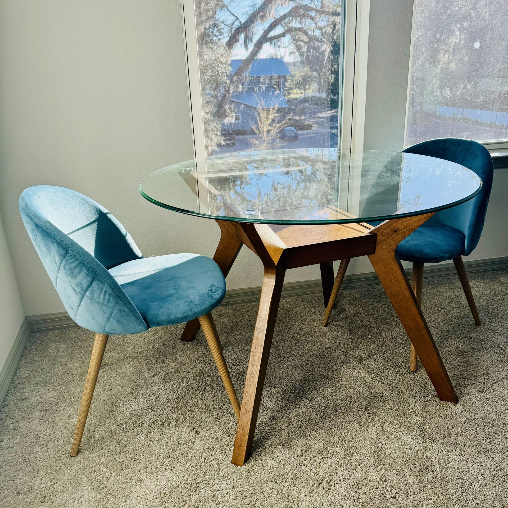 Paxton Round 42 Inch Glass Top Wood Dining Table Nutmeg