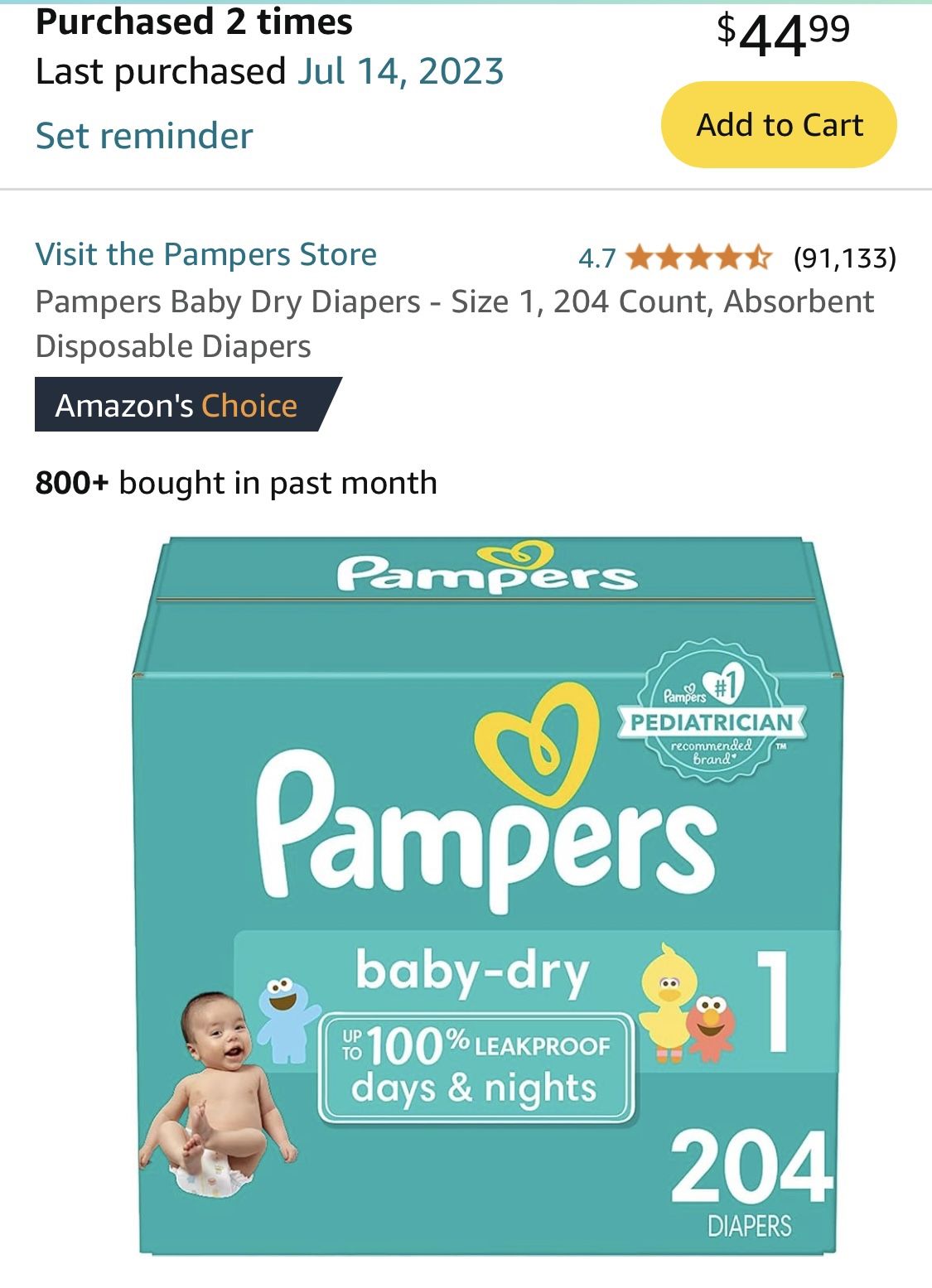 NEW PAMPERS 204 Diapers SIZE 1 Case BIG Box