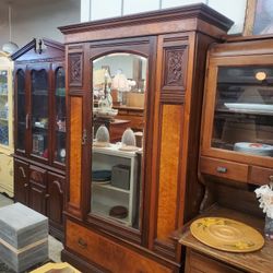 Wardrobe Armoire Burled Wood Carvings with Drawer
