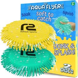Water Flying Discs for Kids: Soft Sports Disc 2 Pack - Soaks The Target On Impact - Best Swimming Pool Toys & Beach Water Toys - Fun Toy Outdoor Games