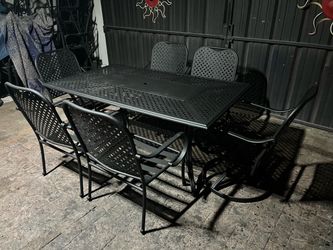 Hampton Bay 66” Metal Patio Outdoor Rectangle Table & 6 Metal Outdoor Patio Chairs