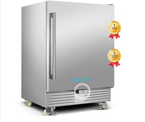 Outdoor Refrigerator 24 Inch, Undercounter Beverage Fridge with Wheels, 180 Cans Waterproof Stainless Steel Fridge for Outdoor Kitchen and Patio