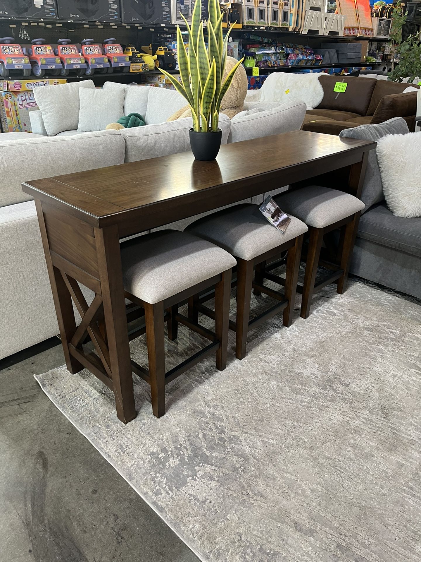 Lathan Sofa Table and 3 Stools