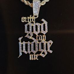 24" Gold Rope Chain with Moissanite Pendant - lobster claw clasp - Only God Can Judge Me Pendant