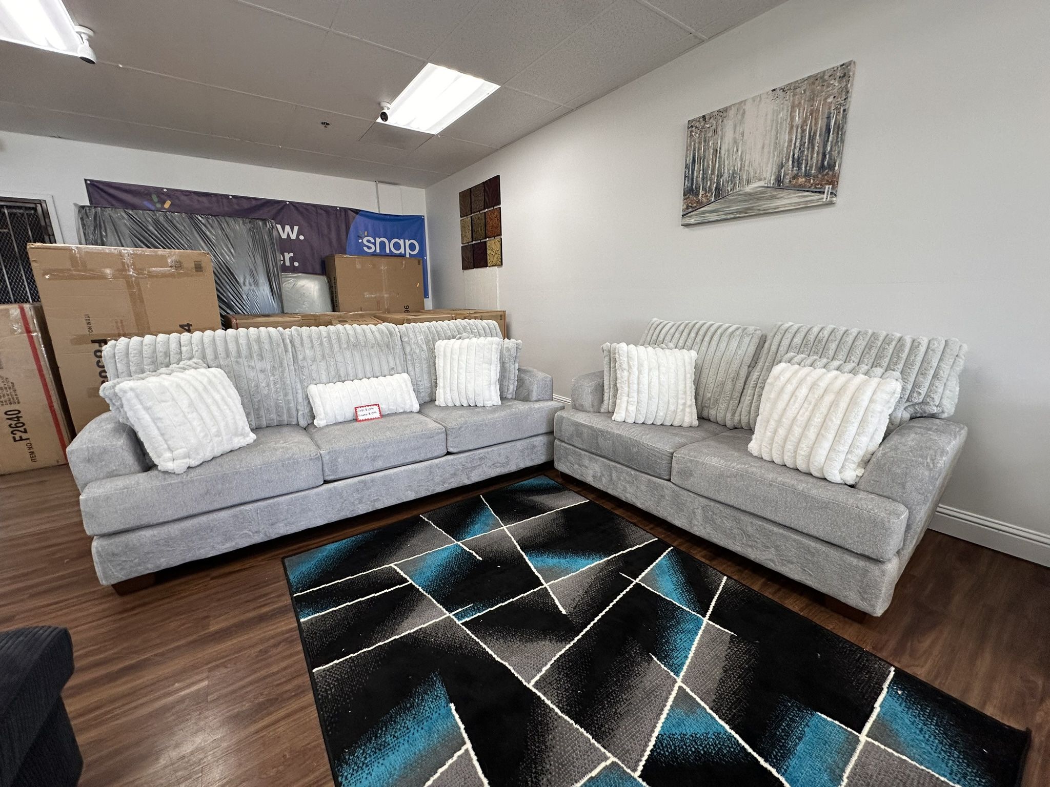 Clearance Item- Light Gray Corduroy Sofa & Loveseat