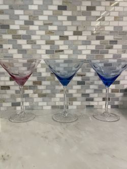 Waterford Martini Glass Polka Dot Blue Pink Marquis by Waterford