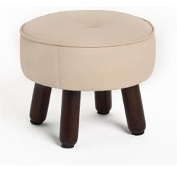 13in Small Foot Stool Ottoman, Round Faux Leather Foot Rest for Couch, Under Desk Pouf Footstool Footrest with Non-Skid Rubber Legs for Ling Room, Bed