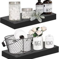 QEEIG Black Floating Shelves Bathroom Shelf 16 inches Long Wall Mounted Shelve Small Bedroom Modern Shelfs Set of 2 (008-40B)


