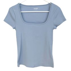 Old Navy Womens S Square Neck Ribbed T-Shirt Cashmere Blue