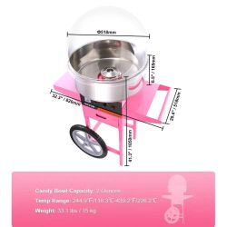 Electric Cotton Candy Machine Cart with Bubble Cover Shield, 1000W Commercial Floss Maker with Stainless Steel Bowl, Sugar Scoop and Drawer, Perfect f