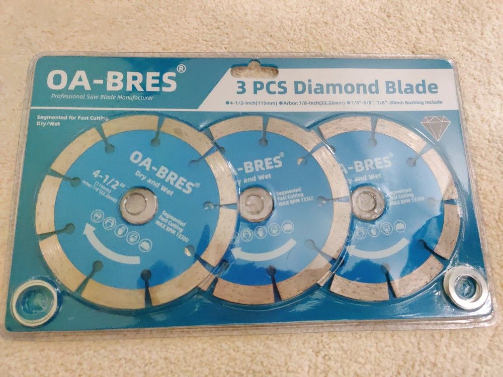 NEW! 3-PACK 4-1/2" Diamond Saw Blades (Dry/Wet) - Tile, Concrete, Masonry