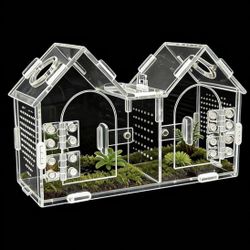 Enclosure, Acrylic Terrarium with Partition Divider, Dual Magnetic Doors 9.6x4.2x5.8