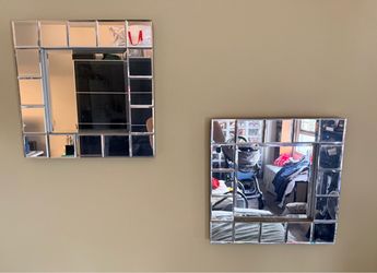 Square Faceted Wall Mirrors – Set of 2