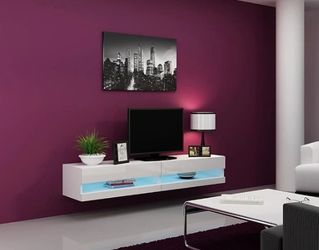 White gloss mounted TV stand