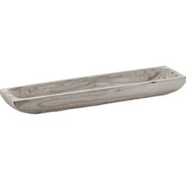 26" x 5.7" Gray Wash Hand Carved Paulownia Wood Serving Tray, NEW
