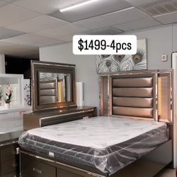 4 Pcs Queen Or King Bedroom Set NEW CHAMPAGNE COLOR