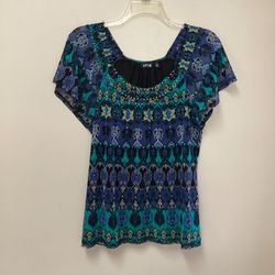 Women’s APT.9 100% nylon cap sleeve pullover print stretch top… Size XL