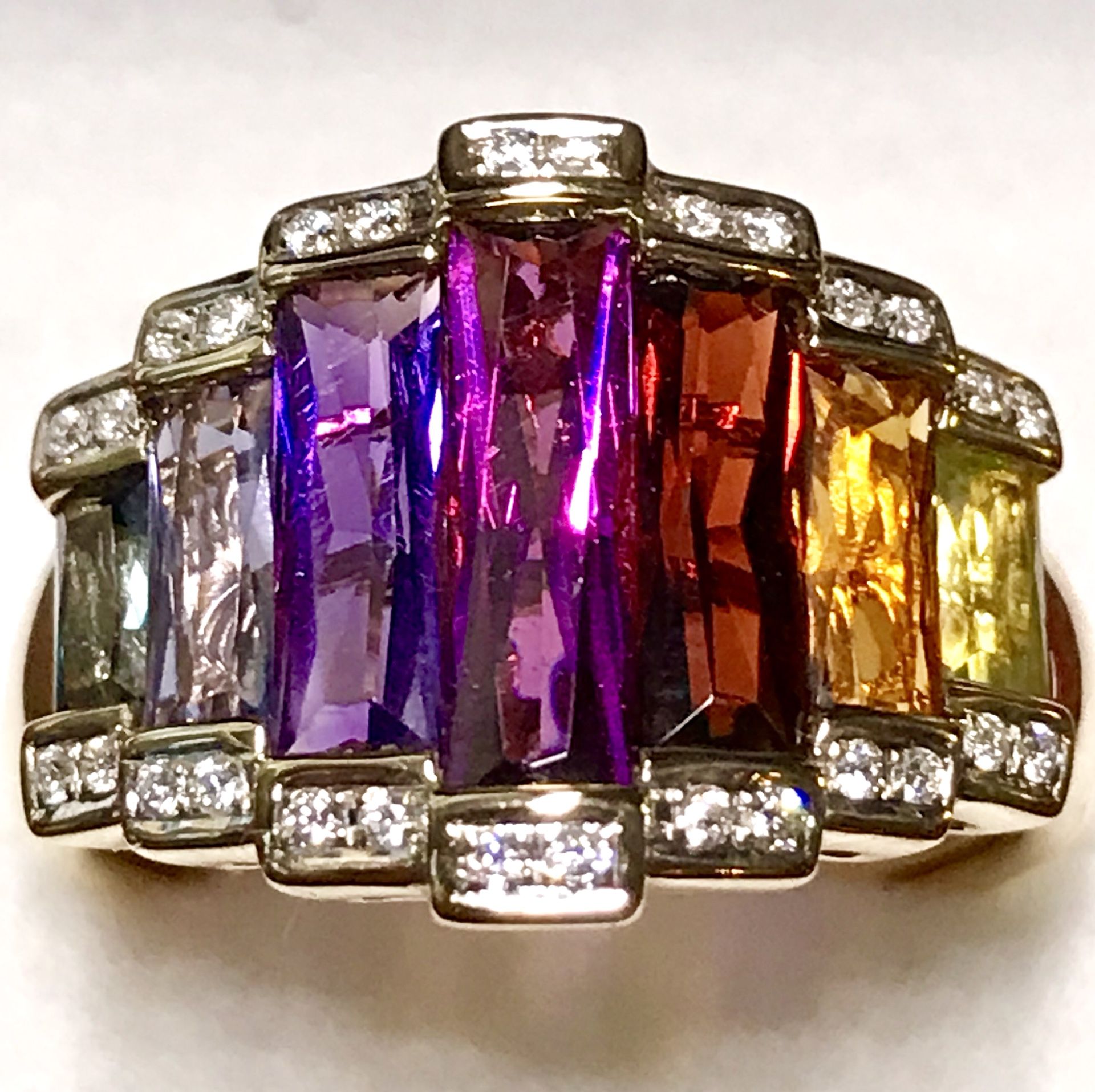 Bellarri Rainbow 🌈 Tourmaline and Diamond Solid 18k Gold Ring
