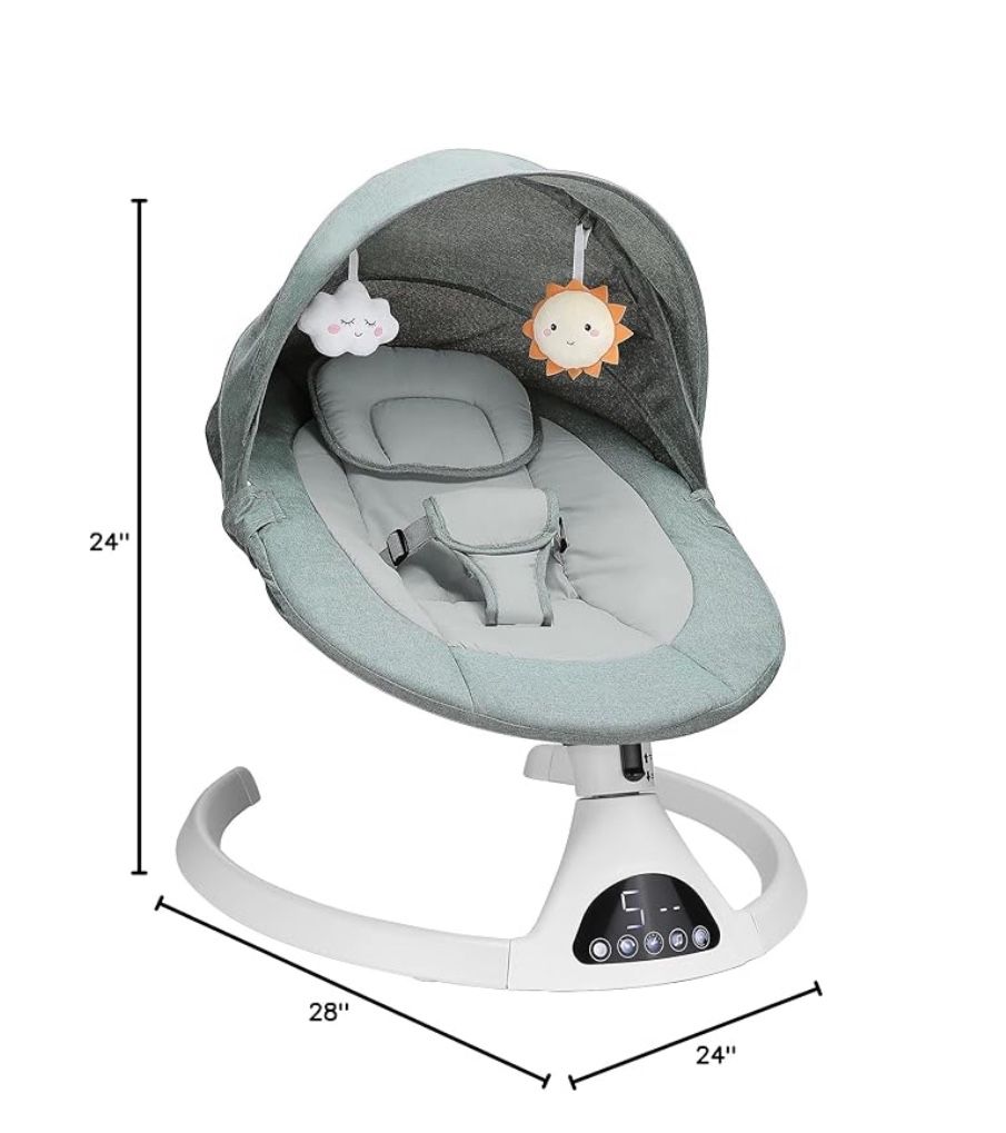 T TICCI Baby Swings for Infants, 5 Speed Bluetooth Baby Bouncer, Motorized Bluetooth Swing, Built-in 3 Timer Settings, Music Speaker, Remote Control,
