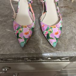 Nine West. floral slingback heels