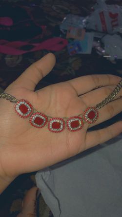 Golden, silver and red necklace