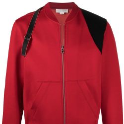 Alexander McQueen L 50 Red Black Bomber Varsity Harness Strap Jacket Kevin Hart Worn 