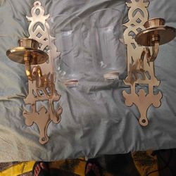 24” Tall Large Solid Brass Wall Candle Sconces - Lacquered Finish