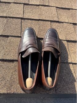 Brown leather penny loafers