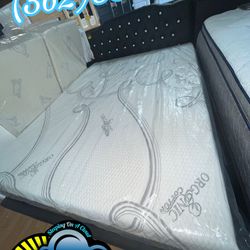 Queen Black Diamond Bed Frame With Cool Gel Memory Foam  Mattress Cama 