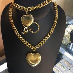 GOLD HEART stainless steel necklace set