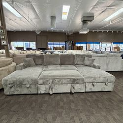 Gray Double Chaise Sectional with Pullout and Storage