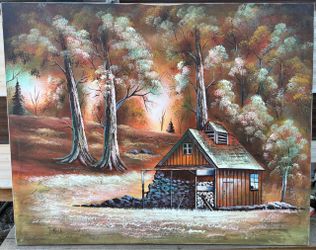 Wood cabin Oil painting