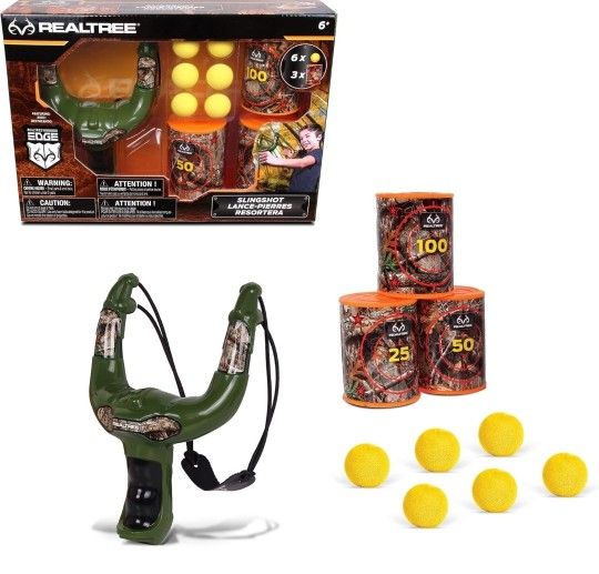 Handheld Slingshot Set - Green - #25037 Includes 6 Foam Balls & 3 Can Targets, Toy Slingshot Shoots Up to 30 Feet, Officially Licensed, for Ages 6+