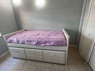 White Twin Captain's Bed with Storage Drawers