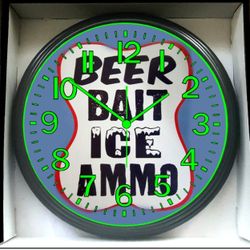 Beer Bait Ice Ammo Glow In The Dark Wall Clock New!