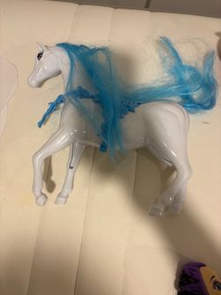 White Toy Horse Figure with Blue Mane