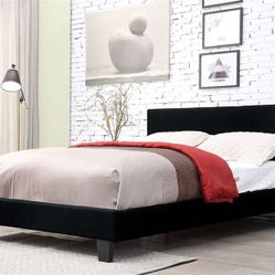 Queen Black Linen Platform Bed w. Orthopedic Mattress Included 