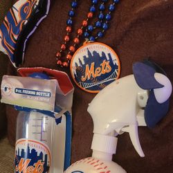 NEW baseball MLB Mets headband, bottle, necklace, spray bottle w/ fan. East, West, North