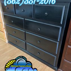 Nine Drawer Black Pinewood Chest Dressed Cajonera 