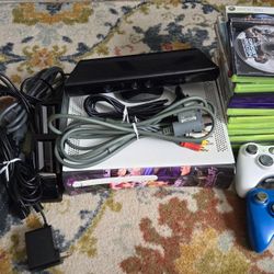 Xbox 360 Microsoft Console System White 60GB Complete Bundle LE Faceplate, 13 Games, 2 Controllers, Nyko Charger, Kinect & All Cables Working