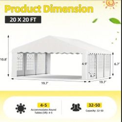 20' x 20' Heavy Duty Carport with Roll-up Visual Windows, Reinforced Party Tent with Removable Sidewalls & Doors for Parties, Wedding, Outdoor Events,