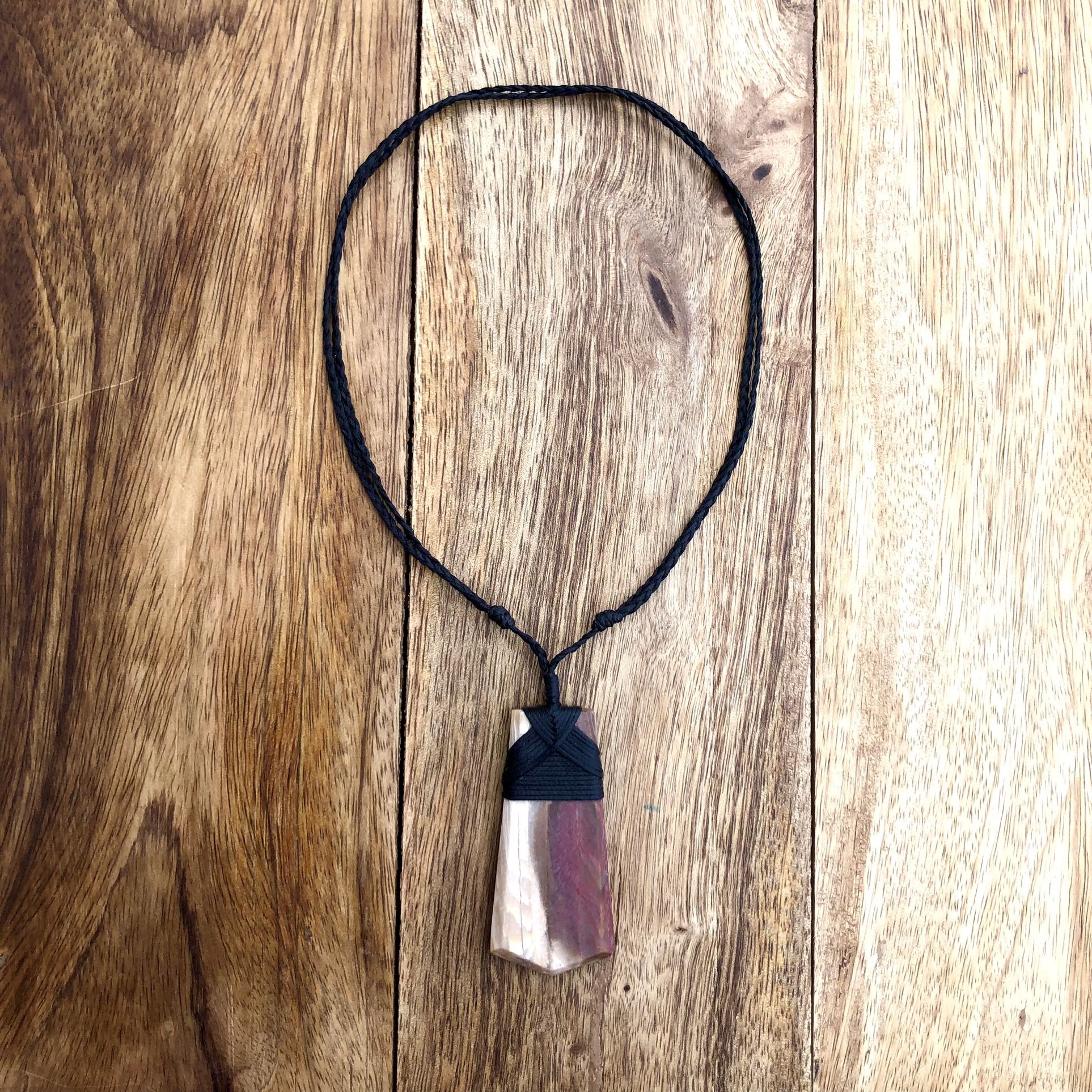 Petrified Wood Crystal Maori Inspired Toki Pendant Necklace