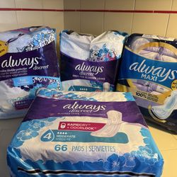 One Price 4 Unopened New Packages of Always Pads Adult Incontinence