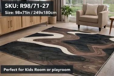 Brand New 98×71 Large Area Rug – Modern Abstract Design, Soft Non-Slip Carpet for Living Room / Bedr