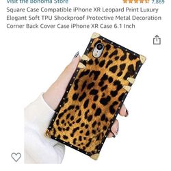 Square Case Compatible iPhone XR Leopard Print Luxury Elegant Soft TPU Shockproof Protective Metal Decoration Corner Back Cover Case iPhone XR Case 6.