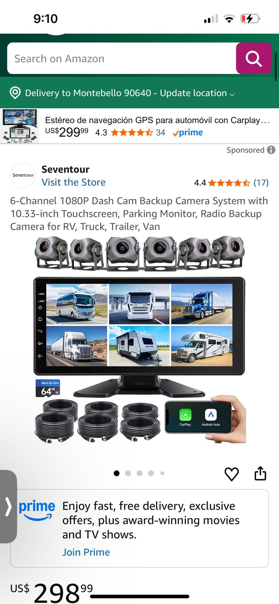 6-Channel 1080P Dash Cam Backup Camera System with 10.33-inch Touchscreen, Parking Monitor, Radio Backup Camera for RV, Truck, Trailer, Van