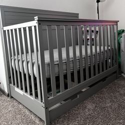 Grey Crib With Mattress Included 